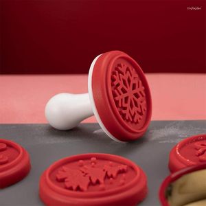 Baking Moulds Red Silicone Cookie Stamp Mold Set Homemade Cutter Embossing For Cake Christmas Decor Bakeware Kitchen Gadgets