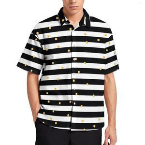 Erkekler Sıradan Gömlek Altın Noktalar ve Stripes Beach Shirt Modern Sanat Baskı Hawaii Erkek Sokak Giyim Bluuses Kısa Kollu Özel Üstler