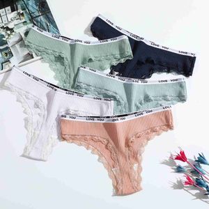 3 pçs/lote Tanga de Algodão Sexy Feminina Renda Cintura Baixa Lingerie Lingerie Feminina L230626