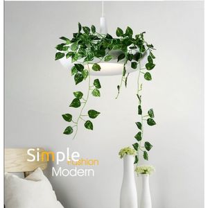 Hängslampor blomma grönt blad aluminium ljuskrona kreativ enkel matsal lampa personlighet musik bar mot restaurang