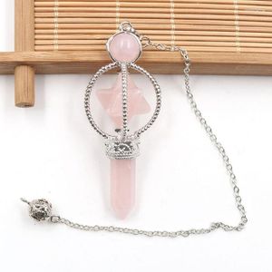 Hänghalsband XSM 62 23mm Natural Rose Quartzs Merkaba Pendulum Pendants Reiki Healing Hexagon Pillar Energy Scepter Spiritual Balance