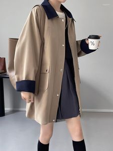 Trench Coats Feminino Primavera Feminino Khaki Casaco Gola Abaixada Color Patchwork Casaco Feminino Abrigo Mujer Femme