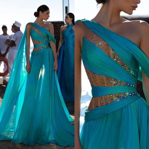 Elegant Cocktail Blue Evening Dresses Illusion Crystal Bodice Pleats Formal Party Prom Dress Long Dresses for special occasion