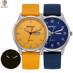 Andere Uhren BERNY Luminous Männer Quarz Armbanduhr Kalender Edelstahl Silikon Kleid Uhr Luxus 2105 Wasserdicht Männlich 230804