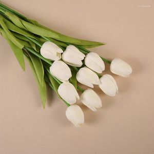 Dekorative Blumen 5 Stücke Tulpen Künstliche Real Touch PU Gefälschte Blumenstrauß Ins Transparente Glasvase Hochzeitsdekoration Wohnkultur