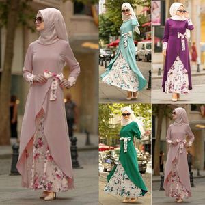 Spring And Summer Womens Printed Long Dress Middle East Round Neck Sleeve