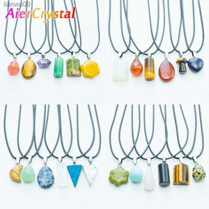Natural Stone Cylinder Pendants Necklaces Healing Crystal Quartz Fluorite Lapis Amethsyt 50 Colors for Choose Cute Jewelry Gifts L230704