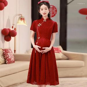 Ethnic Clothing Yourqipao Plus Size Bride Toast Women Short Engagement Cheongsam Dress Pregnant Maternity Chinese Wedding Party Dresses