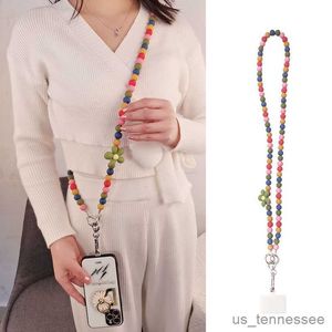 Cellband Charms Crossbody Pärled Flower Pärled Lanyard Trendy Mobile Case Clip Universal Chain for Girls Cellphone Rem Anti-Lost Lanyard R230807