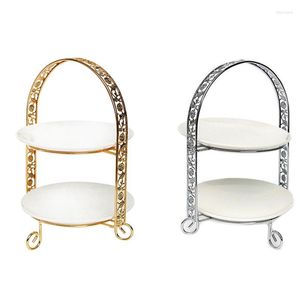 Formas de Assar 2 Pçs Suporte de Bolo de Metal Dupla Camada em Forma de Arco Fruta Dourada Sobremesa Rack Decoração de Festa Cupcake Ouro Prata