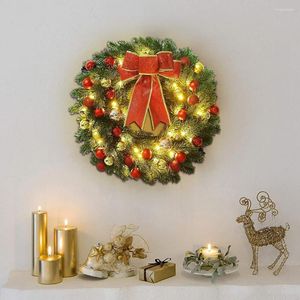 Fiori decorativi Ghirlanda natalizia a tema natalizio LED luminoso da 30/40 cm Ghirlanda a palla da bowknot per porta all'aperto interno