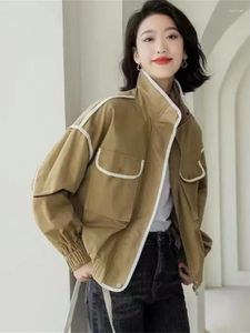 여자 재킷 an for 여자 2023 스프링 가을 패션 스탠딩 칼라 컬러 블록 코트 캐주얼 한 느슨한 작업 재킷 탑 의류
