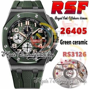 RSF IP26405 Cal.3126 A3126 Chronograph Automatic Mens Watch 44mm Green Ceramics Bezel Black Ceramic Case Texture Dial Number Markers Rubber Strap eternity Watches