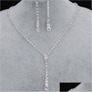 Jewelry Bling Crystal Bridal Set Sier Plated Necklace Diamond Earrings Jewellery Sets Bride Bridesmaids Accessories Drop Delivery Part Dhlop