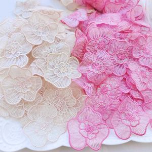 Kinesiska produkter rosa blommor broderi tull lappar brud spetsar sömnad tyg applikation pärlast tull diy bröllop klänning dekor