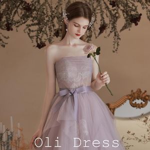 Etniska kläder Elegant Purple Fairy Tulle aftonklänning Kvinnor Tube Backless Nacing Up Formal Prom