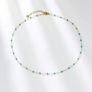 Ketten Naturstein-Halsband-Halskette, handgefertigt, Amethyst-Chips, grüner klarer Kristall, Edelstahlkette, Damenschmuck
