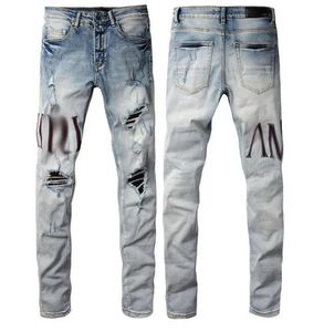 Nya designer jeans för herrhål ljusblå mörkgrå Italien varumärke man långa byxor byxor streetwear denim mager smala rak cyklist jeans storlek 28-40