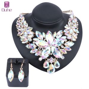 Wedding Jewelry Sets High Quality Crystal Choker Statement Necklace Earring Set Gift Women Brides Prom Party 230804