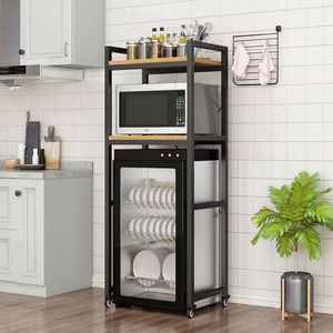 Sterilizing cabinet storage rack Kitchen small refrigerator oven microwave electric cooker one ground off pulley storage rack