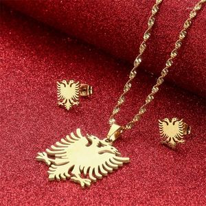 Pendant Necklaces Albania Eagle Earrings Sets Stainless Steel Jewelry Ethnic Women Girl