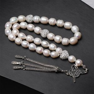 Strand Religiosa Tasbih 9-10mm Natural Água Doce Pérola Pedra Redonda Muçulmana Pulseira Miçangas de Oração Rosário Islâmico Presentes