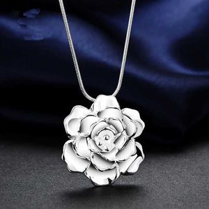 925 Sterling Silber Halskette für Frauen Schmuck 18 Zoll schöne blühende Blumen Anhänger Mode Weihnachtsgeschenke Hochzeit L230704