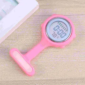 Pocket Watches 1PC Silicone Watch With Pin Portable Brooches Paramedic Brooch (Pink)