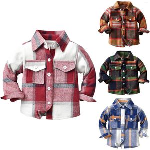 Jacken Kleinkind Jungen Mädchen Hemd Mantel Jacke Plaid Langarm Kinder Umlegekragen Knopf Tops 4t Winter Little