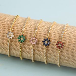 Charm Bracelets Advanced Zircon Plum Blossom Plant Design Crystal Adjustable Bracelet Sunflower Girl Sweet And Cute Jewelry Clover
