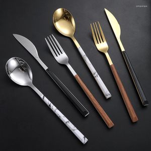 Set di stoviglie 5 pezzi Vajilla Marmo Set Coltello da bistecca Stoviglie in acciaio inossidabile Forchetta Cucchiaio da caffè Posate per piatti