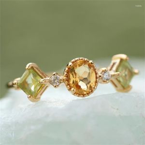 Cluster Rings anel citrino abertura ajustável peridoto ouro 18K presente para amante