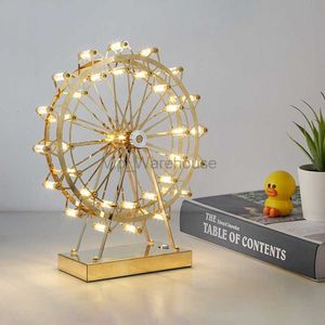 Netherlands Designer LED Ferris Wheel Table Lamp for Bedroom Living Kid Room Desk Decor Stainless Steel Rotating Night Lighting HKD230807