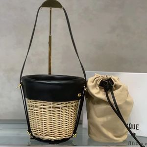 Women Bucket Bag Beach Straw Woven French Lazy Style Rattan Bags Luxury Designer Crossbody Handbag