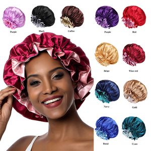 Silk Night Cap Hat Hair Clippers Double side wear Women Head Cover Sleep Cap Satin Bonnet for Beautiful -Wake Up Perfect Daily Factory Sale JL1806