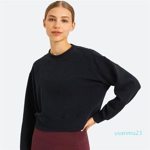 L122 Rahat Fit kırpılmış sweatshirt yoga üstleri pamuklu büyük boyutlu kadın hoodies süper yumuşak kumaş ceket crewneck sweater gevşek