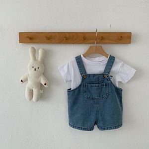 Conjuntos de roupas para bebês meninas meninas terno verão conjunto infantil camiseta e macacão jeans meninos fofos