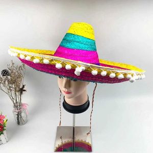 Chapéus de festa Chapéu Mexicano Natural Masculino Palha Mexicano Chapéu Sombrero Feminino Colorido Chapéus de Festa de Aniversário Decoração Chapéu de Palha Acessórios de Fantasia de Festa HKD230807