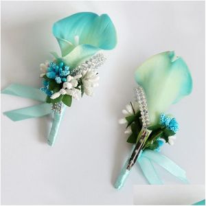 Blommor brudgummen Groomsman Boutonniere Artificial Flower Cor man kostym brosch Clip-on för brudparti dekoration drop leveranshändelser su dh5pl