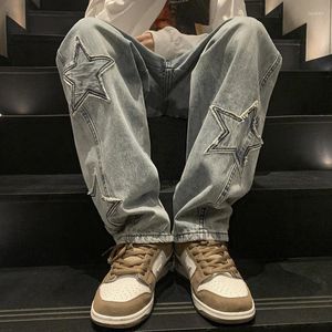 Herrbyxor stjärna broderier raka casual män jeans y2k vintage bred ben grunge denim byxa kvinnor baggy hip-hop streetwear girl byxa byxa