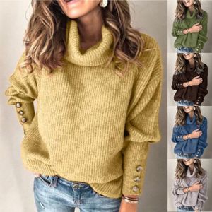 Women's Sweaters Women's Turtleneck Sweater Warm Winter Plus Size Long Sleeve Pullover Sweat Shirt Autumn Solid Button Jumper Tops Blouse S-5XL 230804