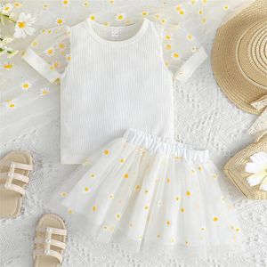 Clothing Sets Born Infant Baby Girls Solid Spring Summer Flower Print Short Sleeve Tshirt Girl Outfit Bundle Tops Skirts