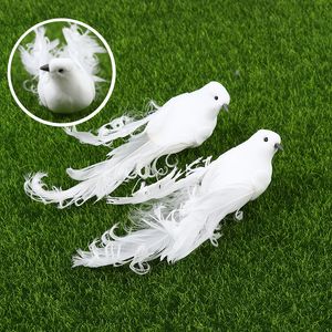 Decorative Objects Figurines Artificial White Plastic Feather Love Peace Doves Bird Simulation Figurines Home Table Garden Hanging Decoration Gift 1pc 230804