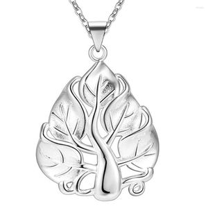 Chains Wholesale Women Wedding Necklace Beautiful Fashion Elegant Silver Color Charm Leaf Tree Pendant Chain Jewelry