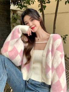 Women's Knits Tees Gaganight Women 2 Piece Set Pink Diamond Cardigan Maglione Giacca Autunno Dolce Cardigan lavorato a maglia a maniche lunghe allentato 230807