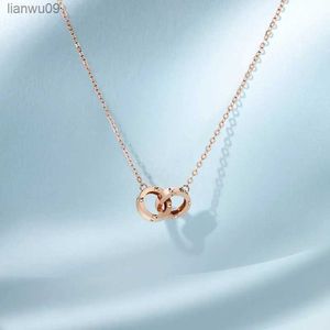 585 Purple Gold Plated 14k Rose Gold Double Ring Halsband Pendant Fashion Chain Classic Elegant Jewelry Gift for Girl Friend L230704