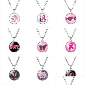 Pendant Necklaces 12 Styles Breast Cancer Awareness For Women Pink Ribbon Glass Faith Hope Cure Believe Fashion Jewelry Gift Drop Deli Dhluh