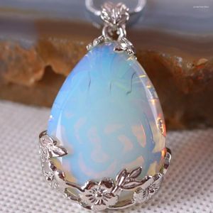 Pendant Necklaces Fashion Jewelry 27x36MM Water Drop Cabochon CAB Bead Natural Stone White Opal 1Pcs K322