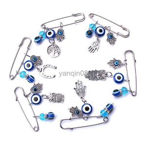 Pins Brooches 1pc Turkey Blue Eye animal Pendant Brooch Ethnic Style With Owl/Hamsa/Hand/Tree Charm Brooch Buckle Clips for woman HKD230807