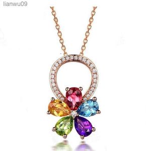 LUKENI Luxury Female Rose Gold Flower Pendant Necklace For Girls Jewelry Fashion Crystal Color Pendant Necklace Accessories Lady L230704